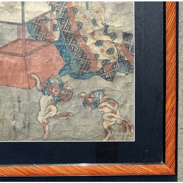 Antique Original Framed Japanese Woodblock Print, 1835 Utagawa Sadahide Okazaki For Sale - Image 9 of 18