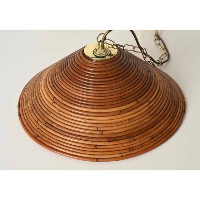 Brown Mid-Century Modern Italian Pendant Light in Rattan and Brass, 1960s For Sale - Image 8 of 13