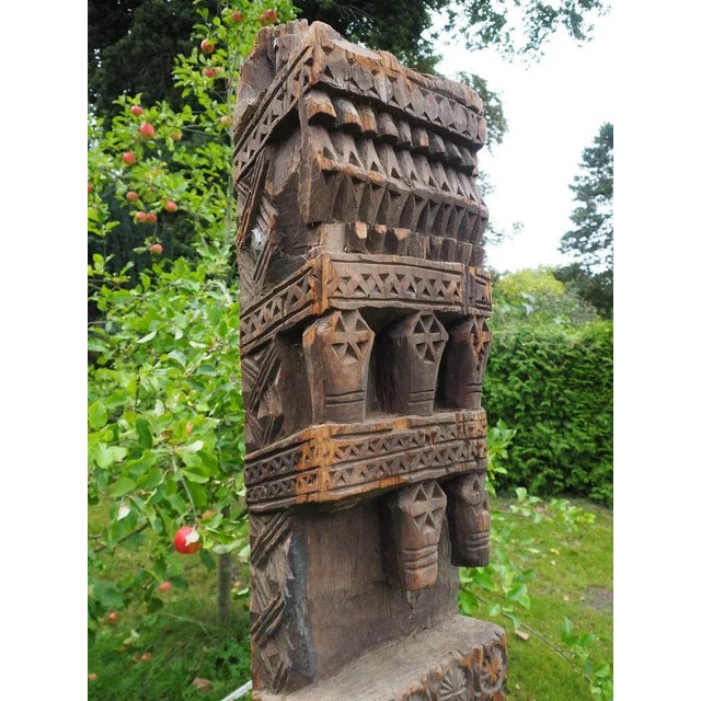 Antique Hand-Carved Wooden Pillar Column, Nuristan, Afghanistan, 1890s For Sale - Image 5 of 11