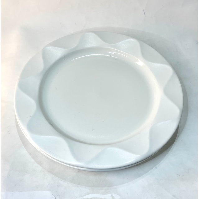 Mid-Century Modern Vintage Dansk "Origami" White Ceramic Chop Plates / Round Platters - Pair For Sale - Image 3 of 5