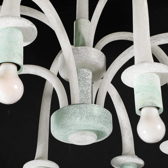 Glass Mid-Century 8-Arm Curved Hand-Blown Murano Scavo Glass Chandelier by Seguso For Sale - Image 7 of 12