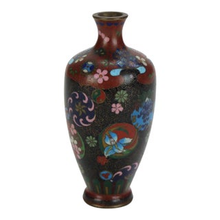 Antique Cloisonne Enameled Cabinet Vase With Garden Flowers Early 20thC For Sale