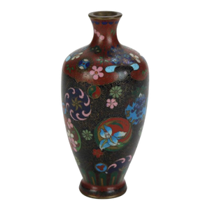 Antique Cloisonne Enameled Cabinet Vase With Garden Flowers Early 20thC