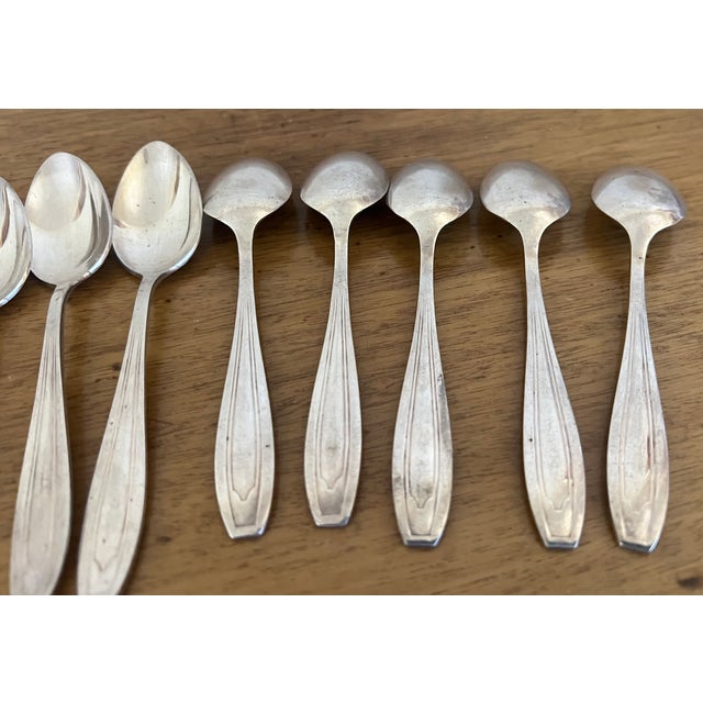 French Art Deco Silverplate Silverware, C. 1940's- Set of 37 For Sale - Image 10 of 11
