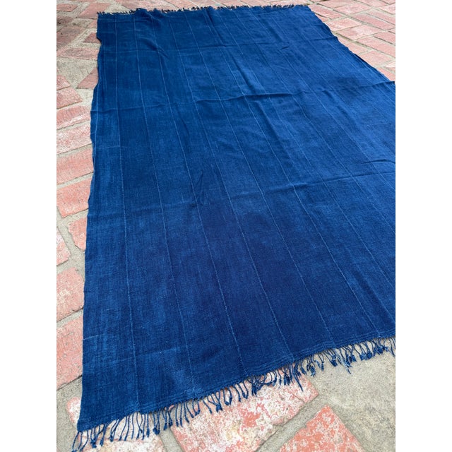 Mid 20th Century Vintage African Indigo Denim Mossi Mudcloth 65” L X 41” W Textile | No. 110 For Sale - Image 5 of 7