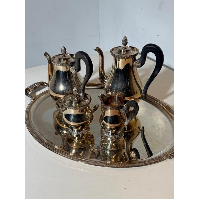 Silver French Silver-Plated Malmaison Coffee or Tea Service with Tray from Christofle, Set of 5 For Sale - Image 8 of 8