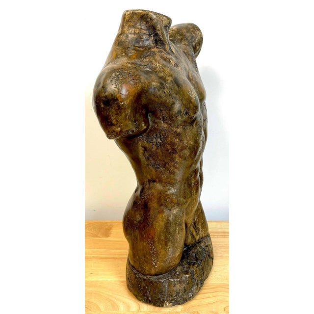 Mid 20th Century French Modern Bronzed Plaster Sculpture of a Male Nude Torso For Sale - Image 12 of 13