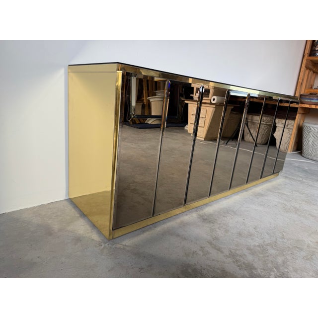 Hollywood Regency 1970s Hollywood Regency Ello Brass & Beveled Mirror Credenza Sideboard For Sale - Image 3 of 17