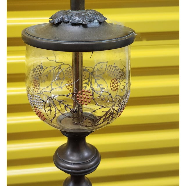 1930s Fantastic Antique Art-Deco Hand Decorated Glass & Metal Table Lamp, C1930s For Sale - Image 5 of 11