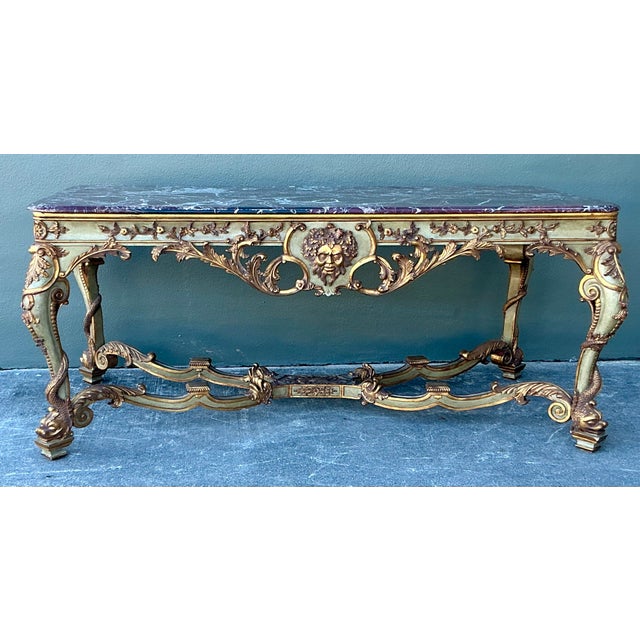 Vintage 19th Century Rococo Parcel Gilt Wood Console Table For Sale - Image 4 of 12