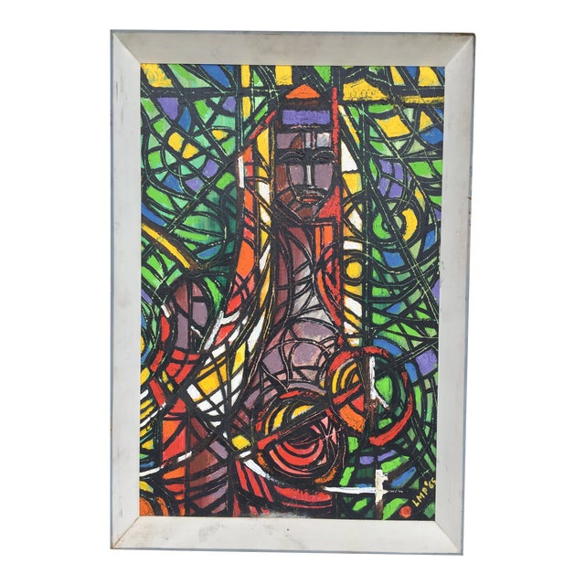 1960s Vintage Oil on Wood Board Abstract Painting For Sale