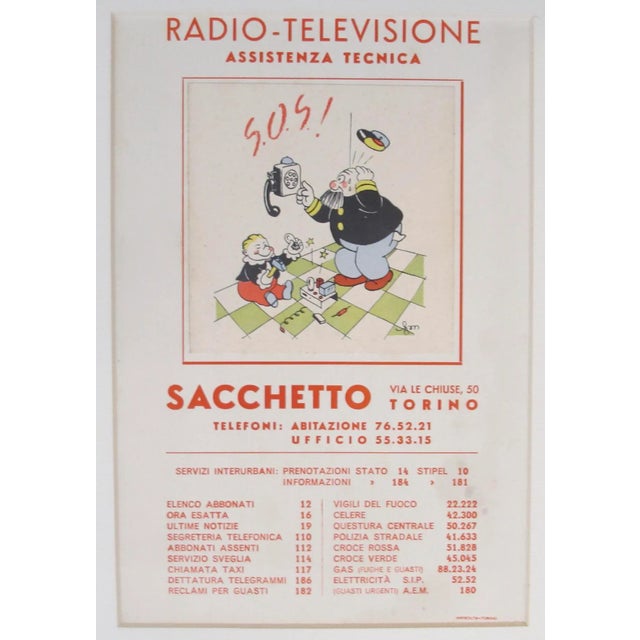 Art Deco 1930s Italian Art Deco Matted Advertisement, Radio Televisione For Sale - Image 3 of 4