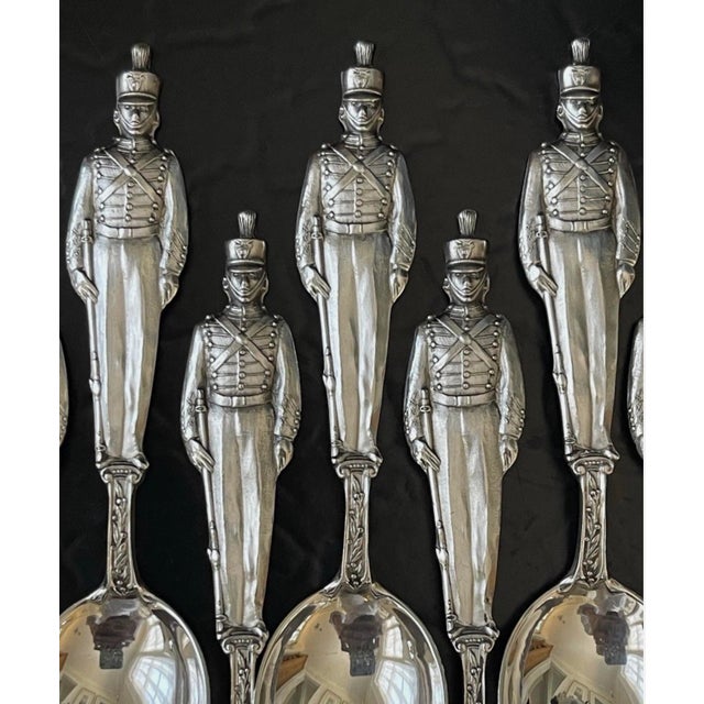 Antique Sterling Silver Figural Tea Spoons, Set of 12, West Point Cadet Soldier Motif, 19th/20th C. For Sale - Image 13 of 18