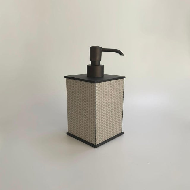 Taupe Leather & Bronze Bathroom Accessories Set from Giobagnara Firenze, 2016, Set of 3 For Sale - Image 3 of 10