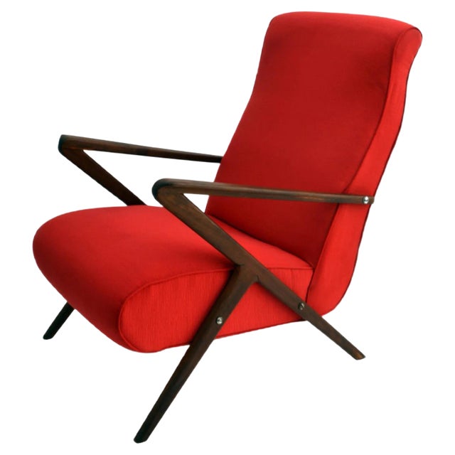 Red Italian Mahogany Lounge Chair, 1950s For Sale