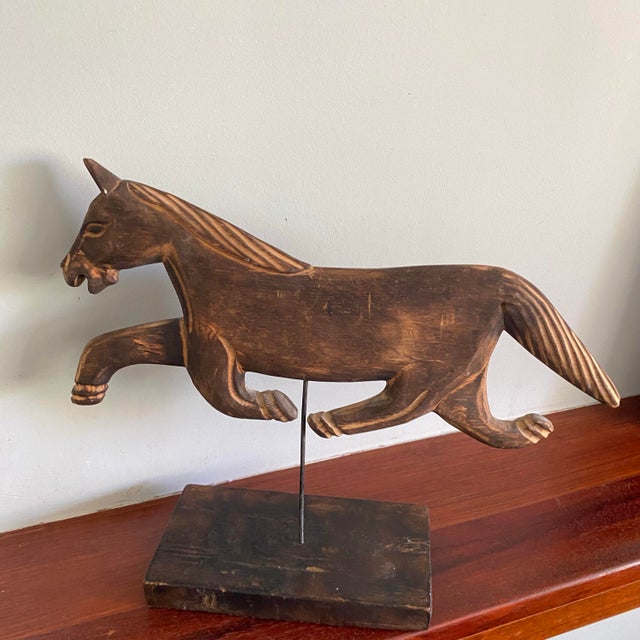 Vintage Hand Carved Wooden Folk Art Horse on Base For Sale - Image 9 of 11