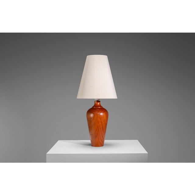 Vintage Wooden Table Lamp with Cone Lampshade, 1970s For Sale - Image 4 of 10
