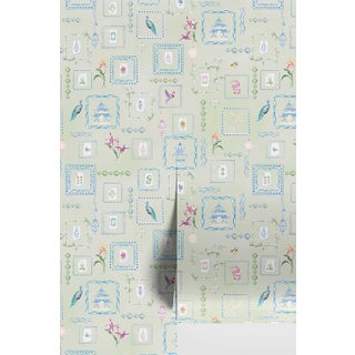 Mahjong Tile Grasscloth Wallpaper by House Party | Green Dragon | 8 Yards For Sale