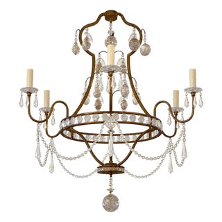 Mid 20th Century Gold Leaf Wrought Iron Rock Crystal & Citrine Fruit Chandelier For Sale