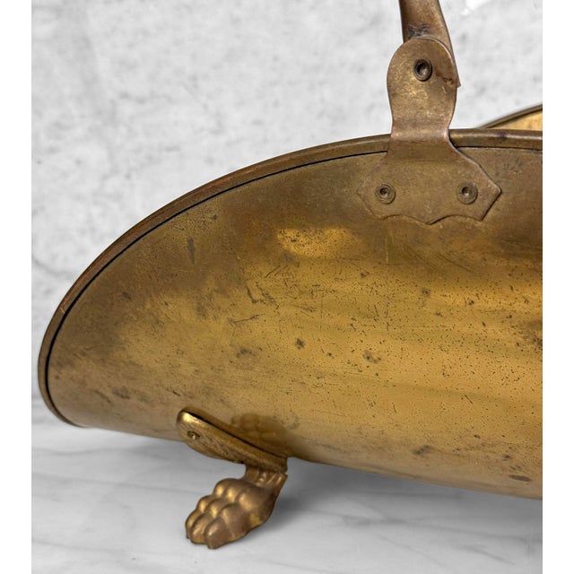 Brass Vintage English Regency Brass Lions Paw Fireplace Firewood Log Holder For Sale - Image 8 of 10