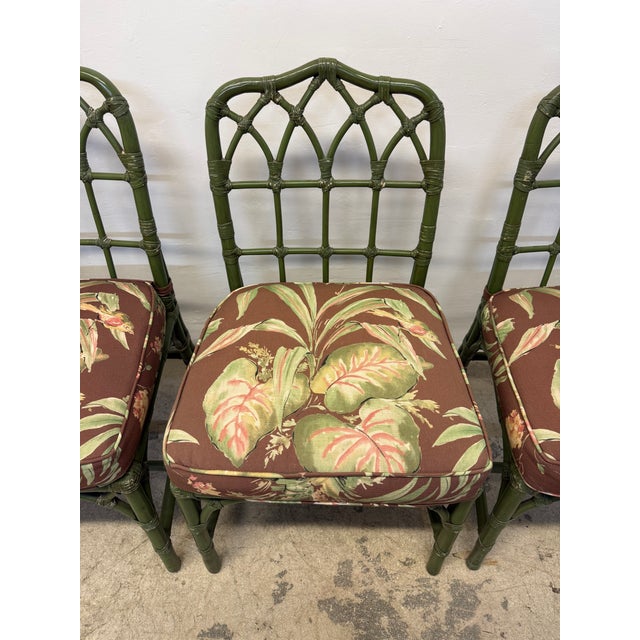 McGuire Bamboo Dining Chairs With Tropical Fabric Cushions - Set of Four For Sale - Image 16 of 16