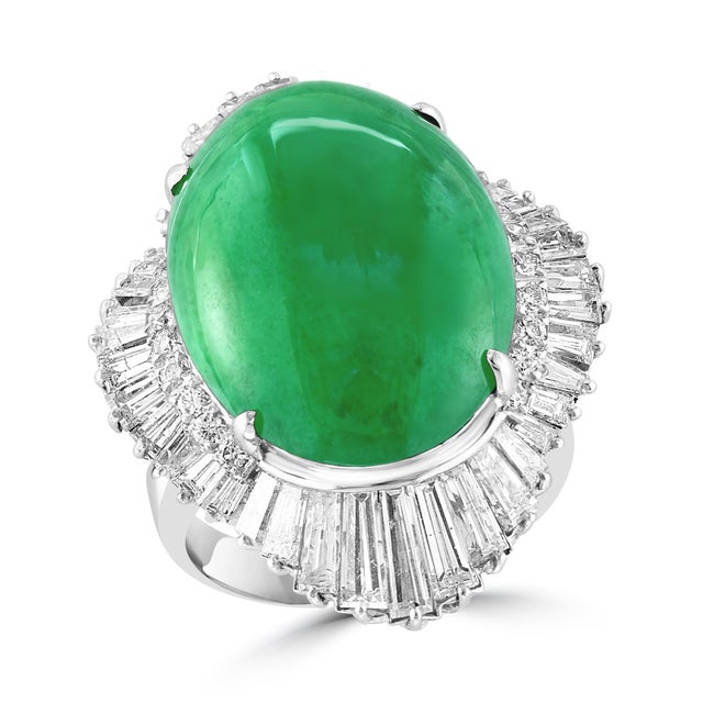 Arts & Crafts GIA Certified 23 Carat Jadeite Jade +4.5ct Diamond Cocktail Ring Platinum Estate For Sale - Image 3 of 18