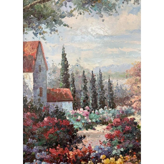 Late 20th Century Original Oil on Canvas of Countryside Bridge and Garden For Sale In Raleigh - Image 6 of 10