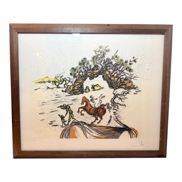 1984 Vintage Original Salvador Dali "Horses on Shore" LMT Ed Surrealism Print Art For Sale