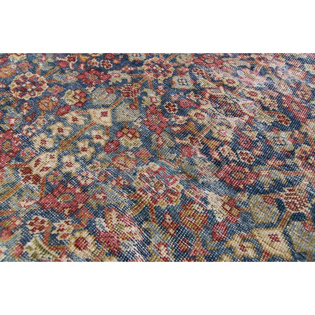 Blue 1900s Antique Allover Blue Maroon Floral Design Hand-Knotted Rug - 8’7” X 12’8” For Sale - Image 8 of 10
