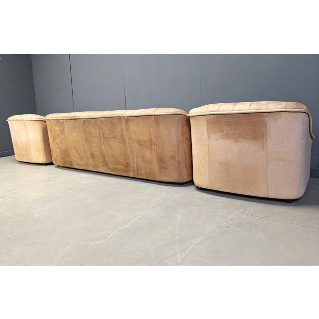 Mid-Century Modern Leather Sofa Set, 1960s, Set of 3 For Sale - Image 4 of 9
