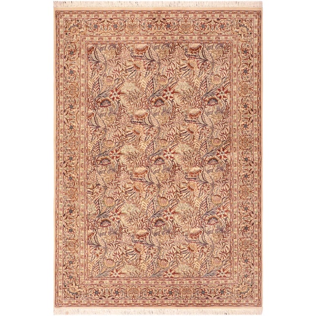 Shabby Chic Floral 1990's Pak-Persian Beige/Gold Wool Rug - 6'3'' X 9'1'' For Sale - Image 9 of 9