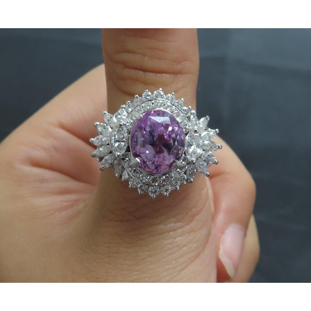 Purple Late 20th Century 5.26ct Purple Sapphire Gia Heated Ceylon 1.43ct Diamond Platinum Ring, Size 7 For Sale - Image 8 of 18