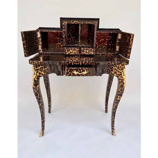 Rococo style French Louis XV style secretary desk, specifically a Bonheur du Jour (a lady's writing desk) in leopard...