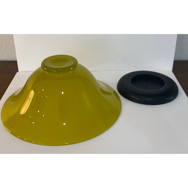 Glass Vintage Mid-Century Mustard Yellow Art Glass Pedestal Bowl 12” Diameter For Sale - Image 7 of 10
