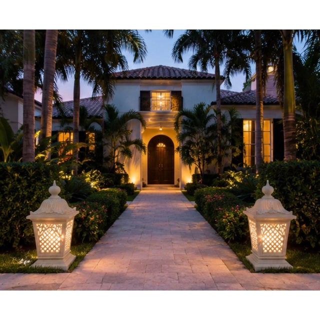 A Pair of Vintage Palm Beach Style Cast Stone Garden Lanterns For Sale - Image 9 of 12
