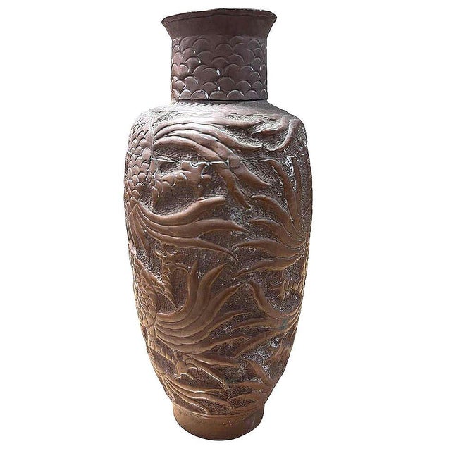 Art Deco 1930s Pre-War Hand Hammered Copper Chinese Dragon Vase For Sale - Image 3 of 5