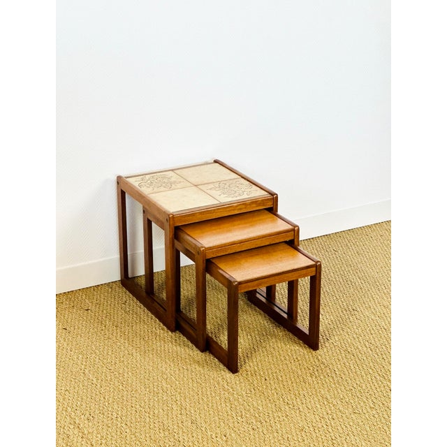 Vintage Teak and Ceramic Nesting Tables, 1960s, Set of 3 For Sale - Image 15 of 15