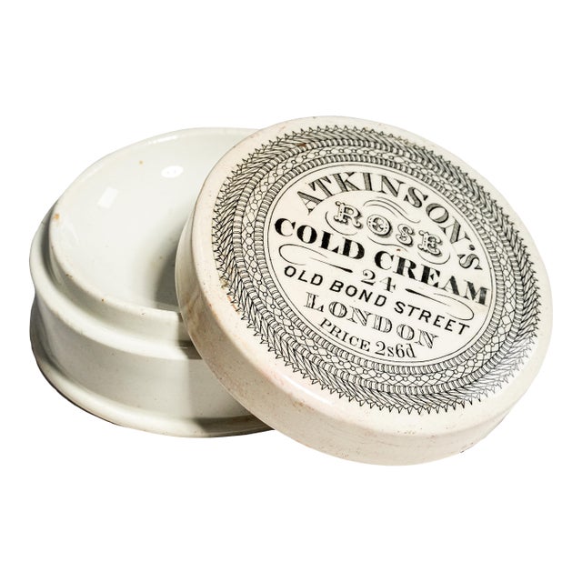 Atkinson’s Rose Cold Cream Antique Victorian Advertising Lidded Pot Jar Home Decor For Sale