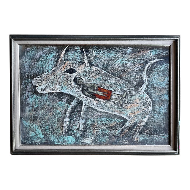 Mid Century Original Figural Painting Signed Framed Canvas Abstract Expressionism For Sale