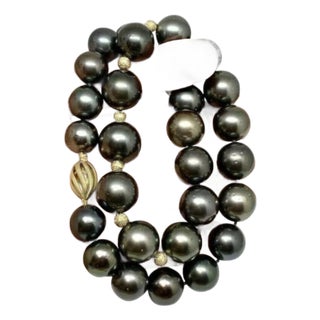 Diamond Tahitian Pearl Necklace 14k Gold Certified For Sale