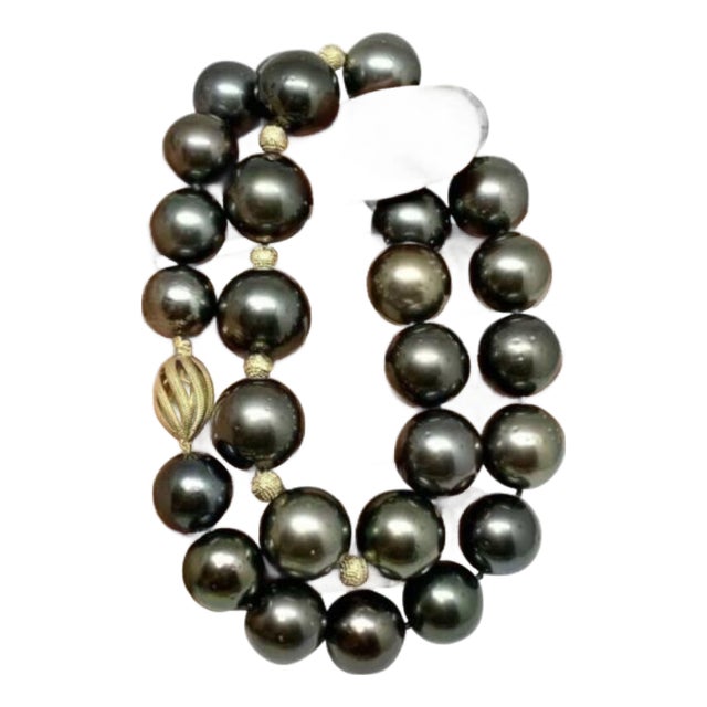 Diamond Tahitian Pearl Necklace 14k Gold Certified For Sale