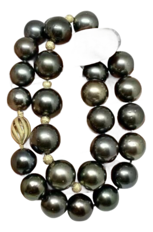 Diamond Tahitian Pearl Necklace 14k Gold Certified