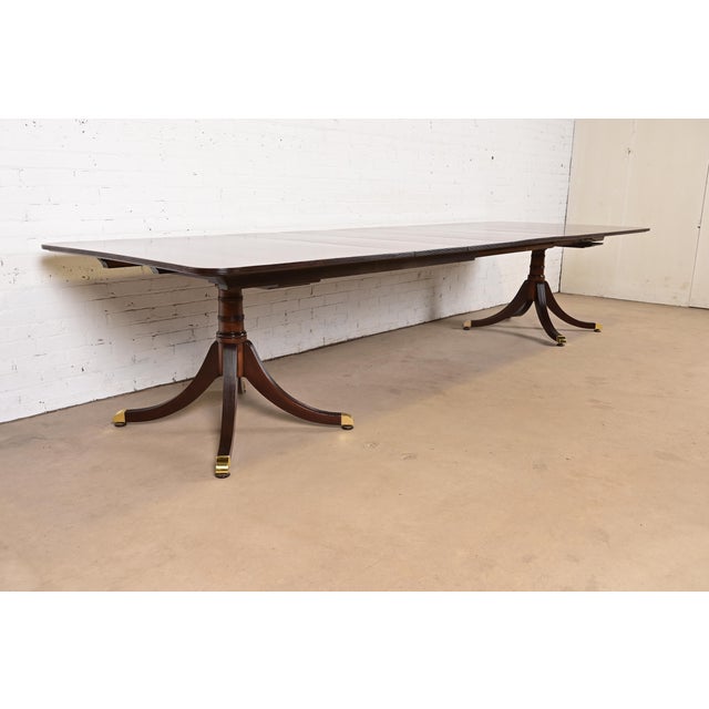 Baker Furniture Company Baker Furniture Style Georgian Mahogany Double Pedestal Extension Dining Table, Newly Refinished For Sale - Image 4 of 13