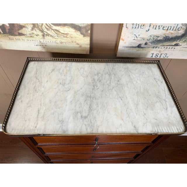1900 - 1909 Antique French Chest of Drawers Semainier Louis XVI White Marble Mahogany C1900 For Sale - Image 5 of 18