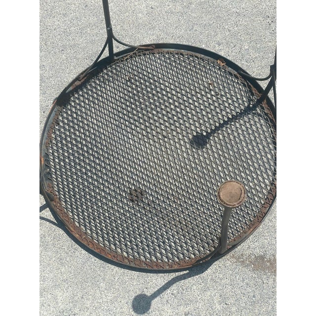 Metal Mid 20th Century Woodard Wrought Iron Small Round Occasional Side Garden Patio Table Mesh Top For Sale - Image 7 of 12
