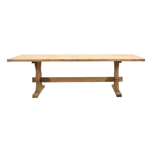 Country French Bleached Oak Farmhouse Trestle Dining Table 8 Ft For Sale