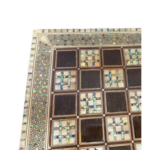 Handmade Arabic Folding Chess Table – Solid Wood & Mother of Pearl Inlay For Sale - Image 10 of 11