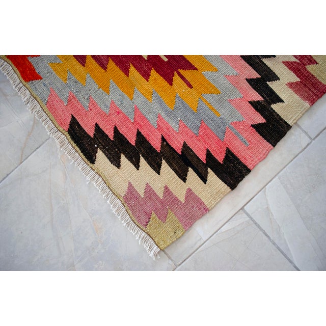 Vintage Turkish Rug Kilim, Handwoven Primitive Tribal Statement, Bohemian Area Rug - 6′1″ X 8′1″ For Sale - Image 10 of 14
