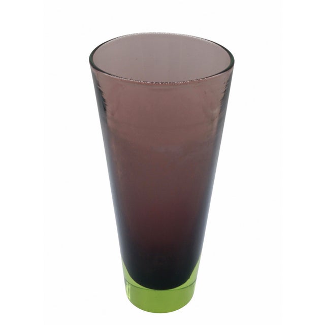 Tapered two-tone Murano glass vase made using the submerged technique. The vase has a tall, tapered cylindrical shape. The...