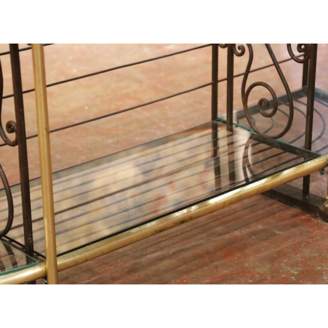 Early 20th Century Early 20th C. French Wrought Iron and Brass Baker’s Rack With Glass Shelves For Sale - Image 5 of 13